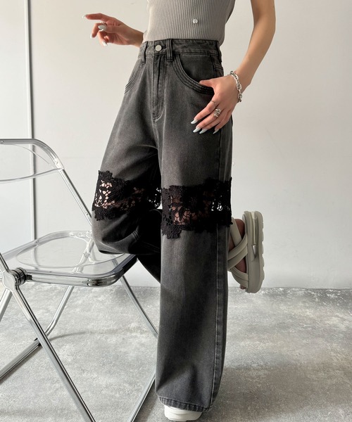 「mily bilet」 加工デニムパンツ LARGE ブラック レディース