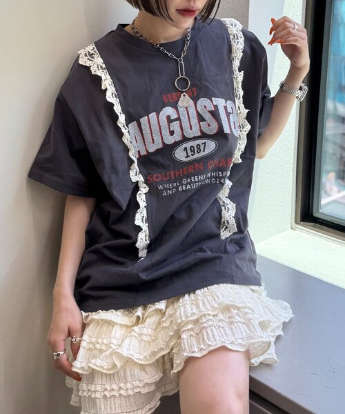 w closet（ダブルクローゼット） tシャツ ロゴレースリメイクTシャツ