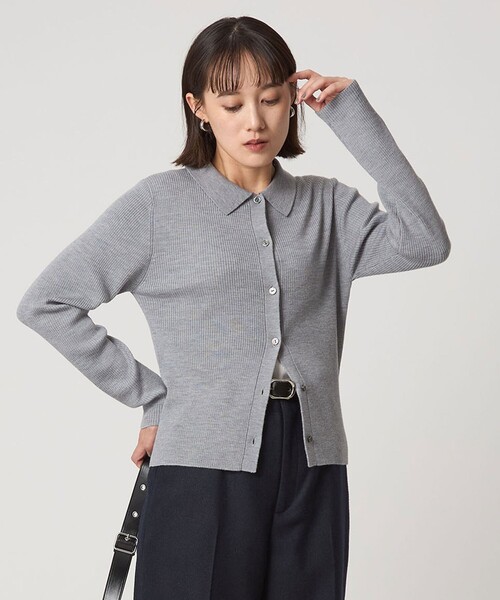 sustainable リサイクルハイネックウールニットカーディガン　グレー green label relaxing（グリーンレーベルリラクシング） カーディガン