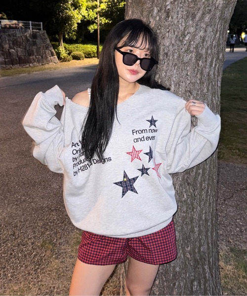 tシャツ ラインストーンチェックアップリケトップス メンズ レディース
