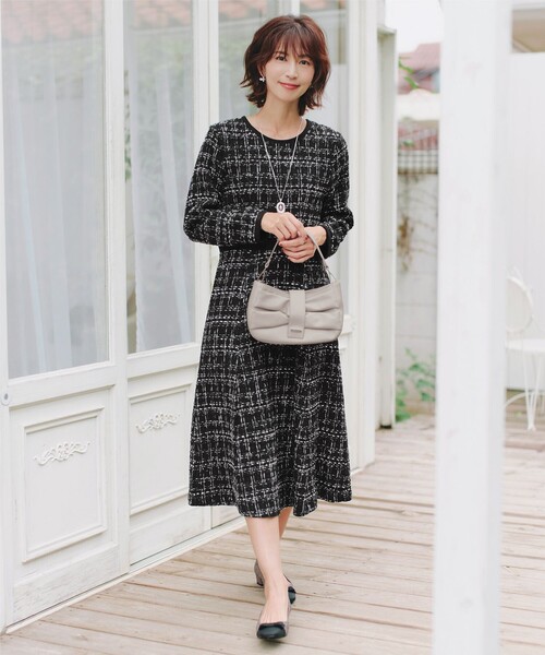「Tiaclasse」 長袖ワンピース M ブラック レディース_画像3