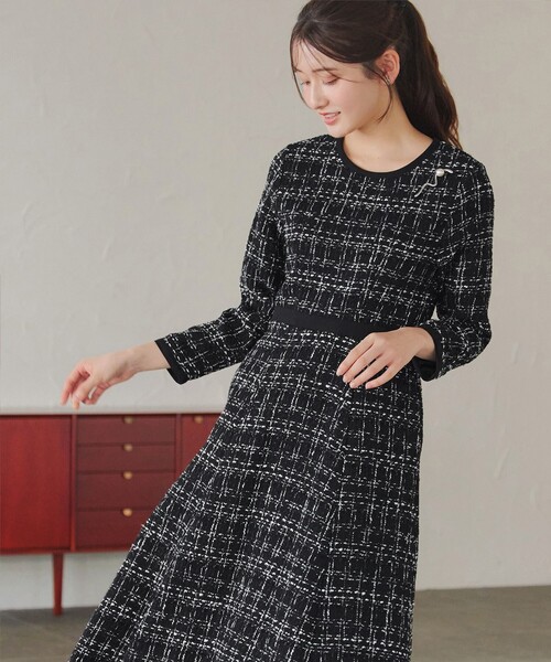 「Tiaclasse」 長袖ワンピース M ブラック レディース_画像8