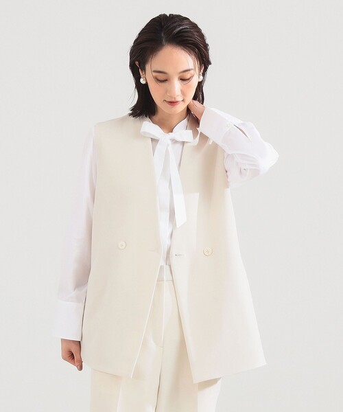 美品 デミルクスビームス 2025SS 定価３万 ピークドラペル 2ボタン ジレ Demi-Luxe BEAMS（デミルクス ビームス）の「ピークドラペル 2ボタン