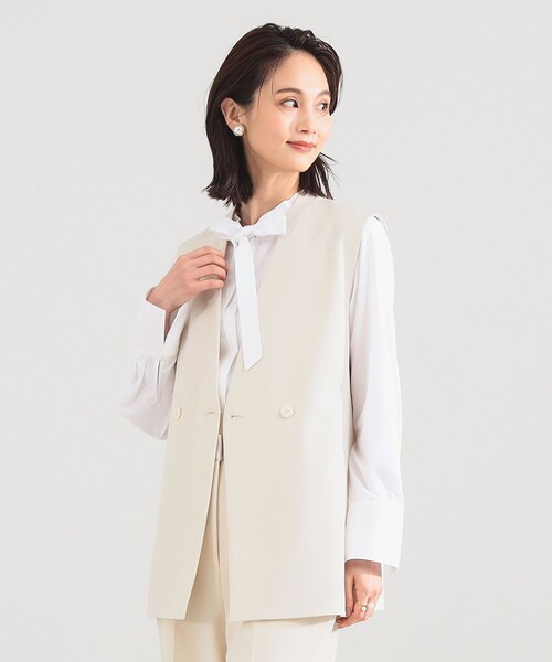 Demi-Luxe BEAMS カラー ツイード ジレ ベスト 金ボタン 日本製 Demi-Luxe BEAMS（デミルクス ビームス） ベスト ジレ ラペルレス 2
