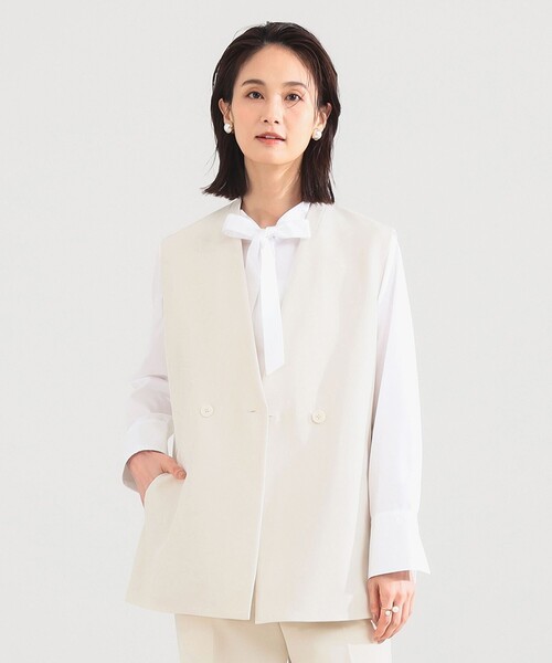 美品 デミルクスビームス 2025SS 定価３万 ピークドラペル 2ボタン ジレ Demi-Luxe BEAMS（デミルクス ビームス）の「ピークドラペル 2ボタン