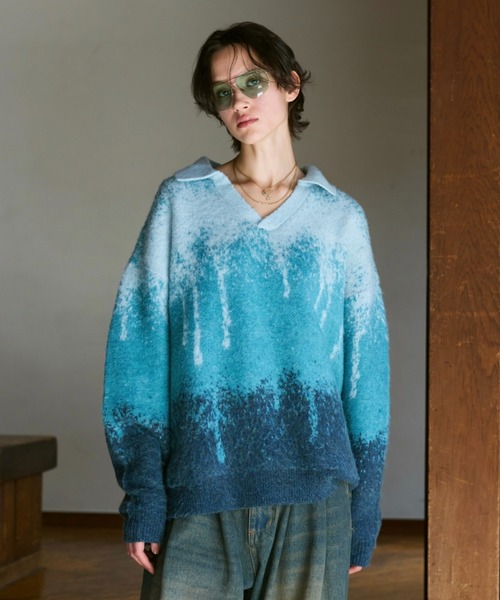 soerte イレギュラーグラデーションスキッパーニット soerte ポロシャツ Irregularity Gradation Skipper Knit/イレギュラー