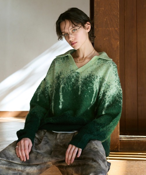 soerte ポロシャツ Irregularity Gradation Skipper Knit/イレギュラー