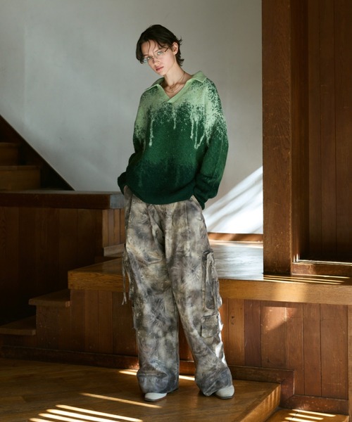 soerte ポロシャツ Irregularity Gradation Skipper Knit/イレギュラー