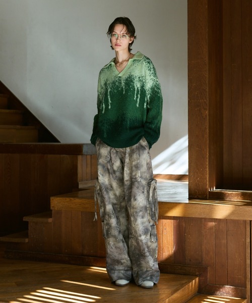 soerte ポロシャツ Irregularity Gradation Skipper Knit/イレギュラー