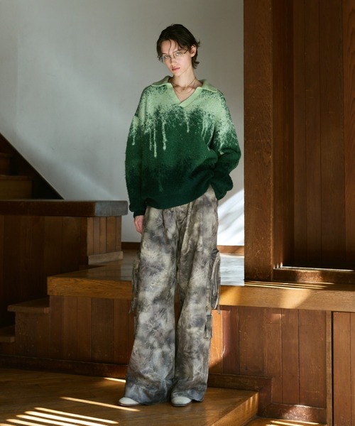 soerte ポロシャツ Irregularity Gradation Skipper Knit/イレギュラー 