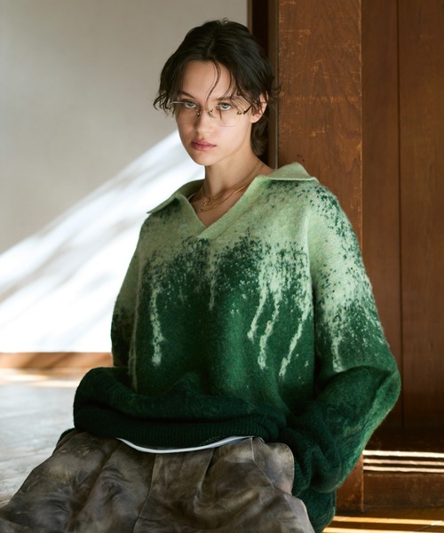 soerte ポロシャツ Irregularity Gradation Skipper Knit/イレギュラー