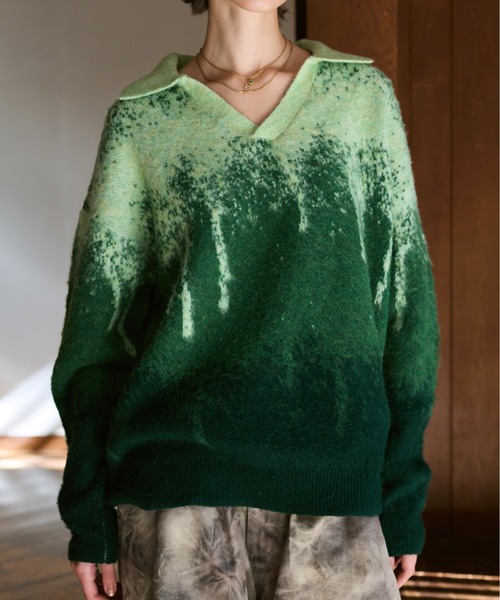 soerte ポロシャツ Irregularity Gradation Skipper Knit/イレギュラー