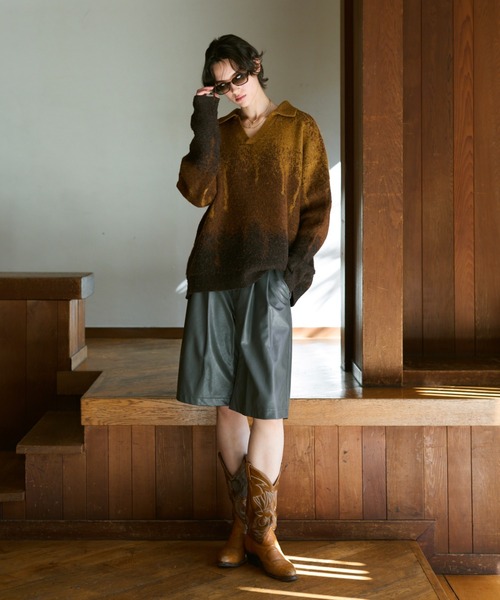 soerte ポロシャツ Irregularity Gradation Skipper Knit/イレギュラー