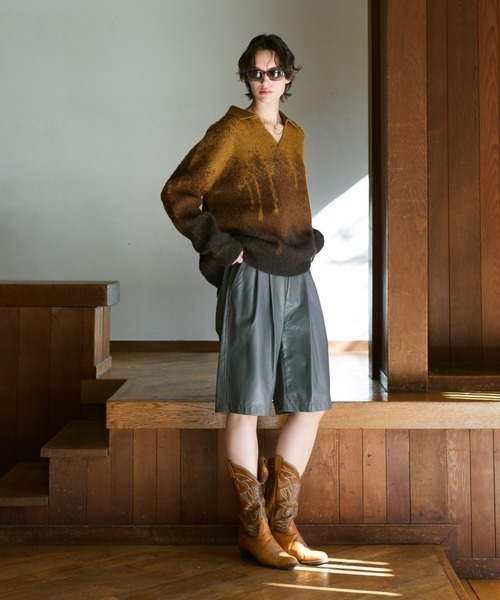 soerte ポロシャツ Irregularity Gradation Skipper Knit/イレギュラー