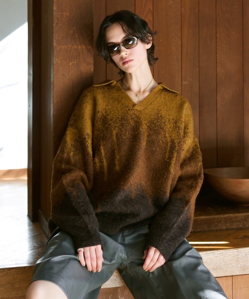 soerte ポロシャツ Irregularity Gradation Skipper Knit/イレギュラー