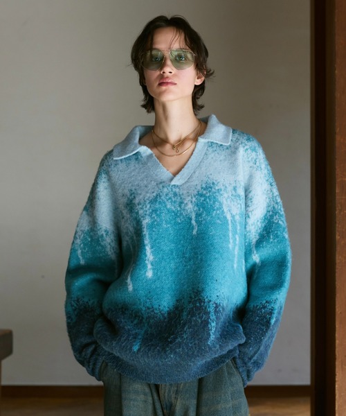 soerte ポロシャツ Irregularity Gradation Skipper Knit/イレギュラー