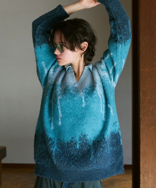 soerte ポロシャツ Irregularity Gradation Skipper Knit/イレギュラー