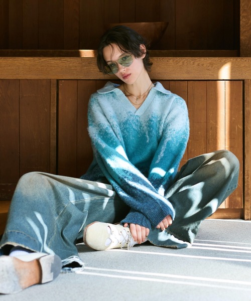 soerte ポロシャツ Irregularity Gradation Skipper Knit/イレギュラー