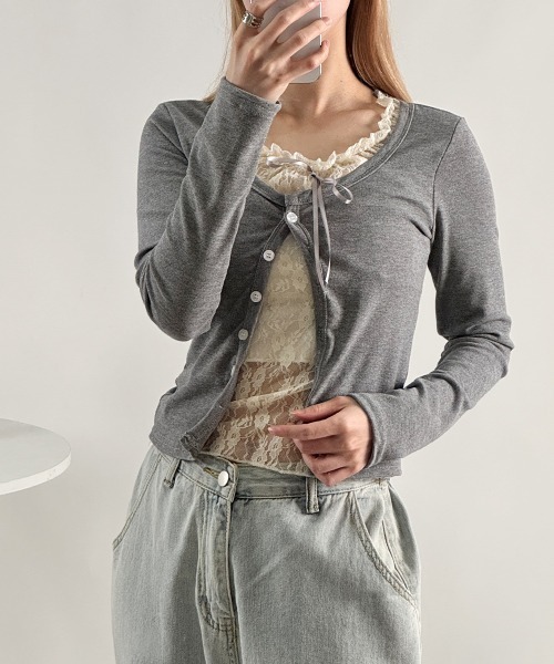 Emilie tシャツ フェイクレイヤード カーディガン風 プルオーバー