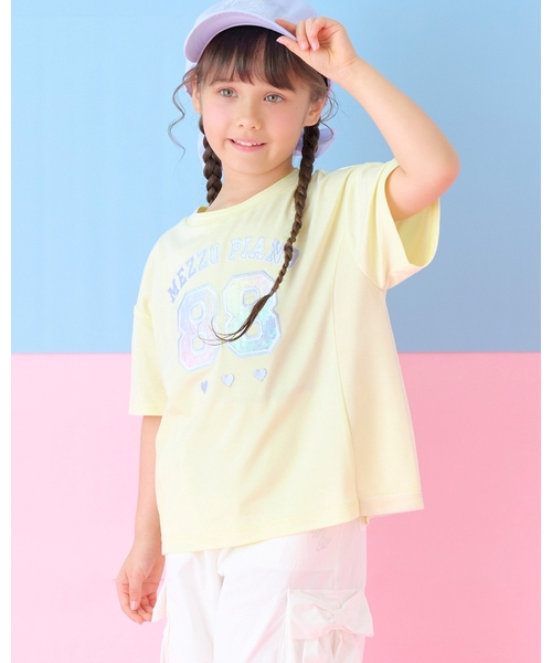 mezzo piano tシャツ スパンコールナンバリング 半袖Tシャツ キッズ