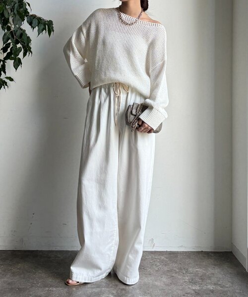 「DouDou」 デニムパンツ 38 ライトベージュ レディースの画像