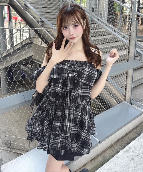 one way 2wayリボンペプラムワンピース　ドット　白 one way（ワンウェイ） ワンピース 夏 半袖 2wayリボンペプラム