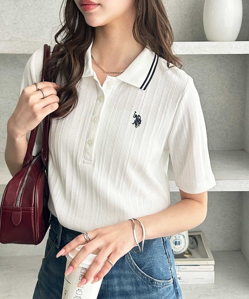 「U.S. POLO ASSN.」 半袖ポロシャツ X-LARGE オフホワイト レディース_画像7