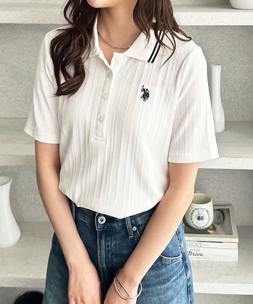 「U.S. POLO ASSN.」 半袖ポロシャツ X-LARGE オフホワイト レディース_画像8