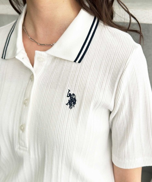 「U.S. POLO ASSN.」 半袖ポロシャツ X-LARGE オフホワイト レディース_画像9
