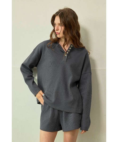 ALEXIA STAM（アリシアスタン） ヘンリーネック tシャツ Waffle Henley