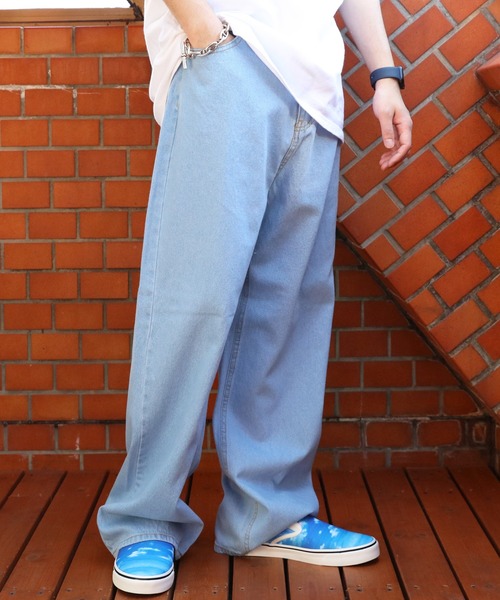 全2色 メンズ デニム ジーンズ ストレートパンツ ワイドパンツ ジーンズ 「unisex」2タック ワイドストレートパンツ / デニム
