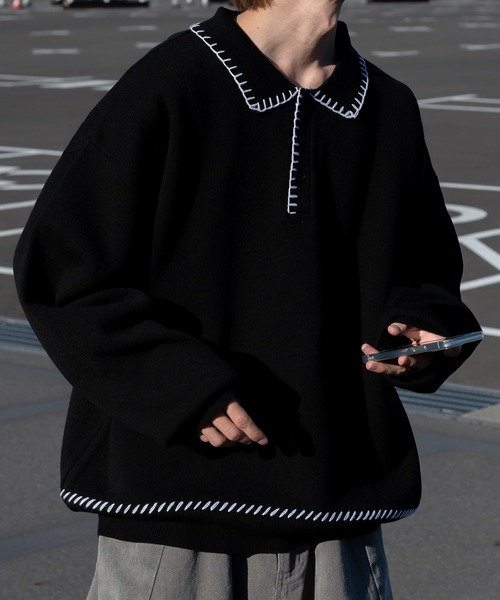Perushu ポロシャツ ブランケットステッチポロニット : ZOZOTOWN Yahoo