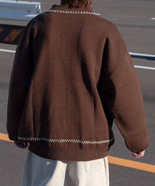 Perushu ポロシャツ ブランケットステッチポロニット メンズ
