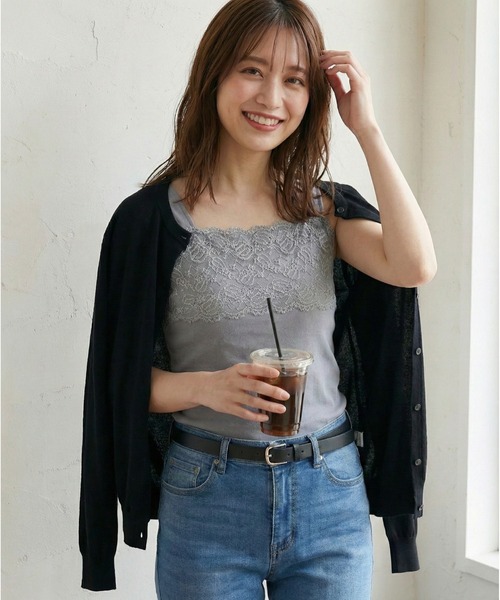 【未使用】D&G ブラック タンクトップ S レース NAVY タンクトップ ノースリーブ レース 切替 タンクトップ レディース