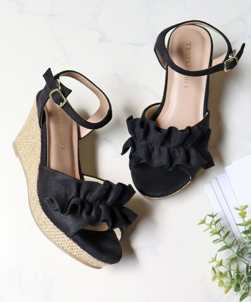 LibertyDoll サンダル フリル 8.5cmウエッジヒール アンクル