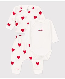 プチバトー　①②　ハート　セット PETIT BATEAU ベビー服 ロンパース ハートプリント3点セット