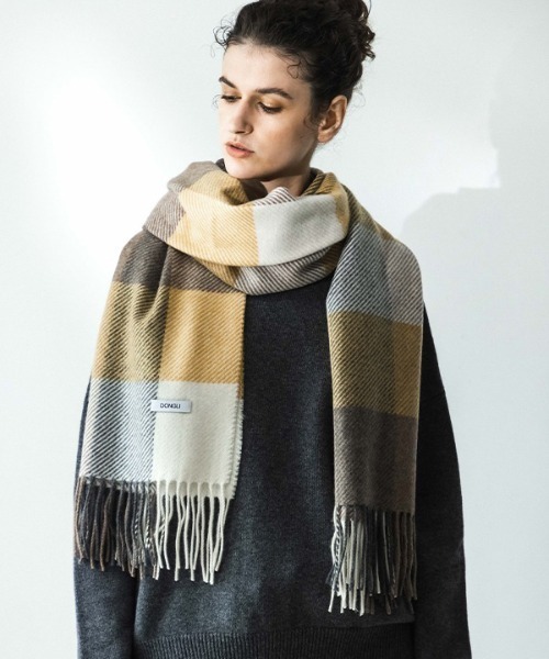 ストール マフラー 「DONGLI」RECYCLED CASHMERE BLOCK CHECK STOLE レディース メンズ