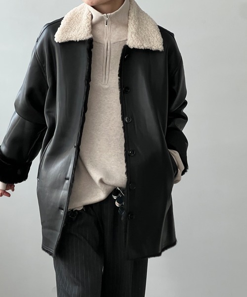 chuclla（チュクラ） コート アウター ボアカラー レザーライク ハーフ 