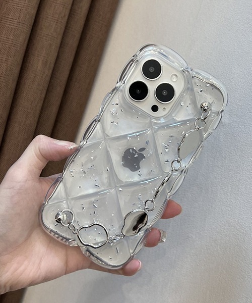 c.u.l スマホケース ラメクリア フィンガーチェーン付き iPhone