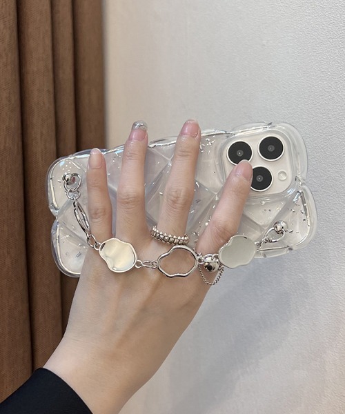 c.u.l スマホケース ラメクリア フィンガーチェーン付き iPhone