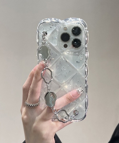 c.u.l スマホケース ラメクリア フィンガーチェーン付き iPhone