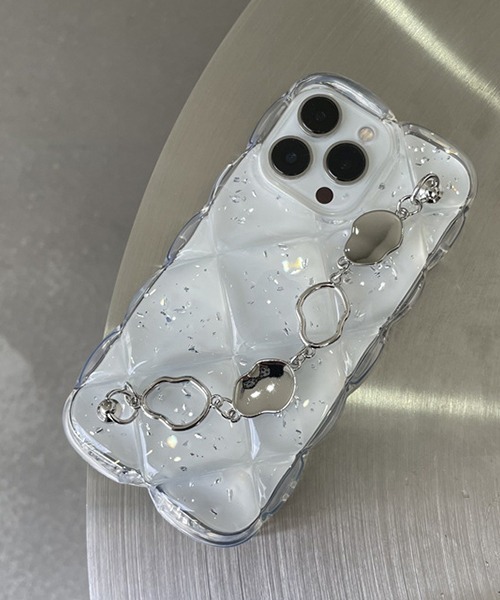 c.u.l スマホケース ラメクリア フィンガーチェーン付き iPhoneカバー