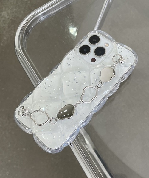 c.u.l スマホケース ラメクリア フィンガーチェーン付き iPhone