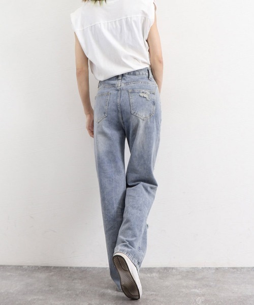 mici ダメージデニムパンツ ダメージ デニムパンツ レディース着やせ[品番：II000010882