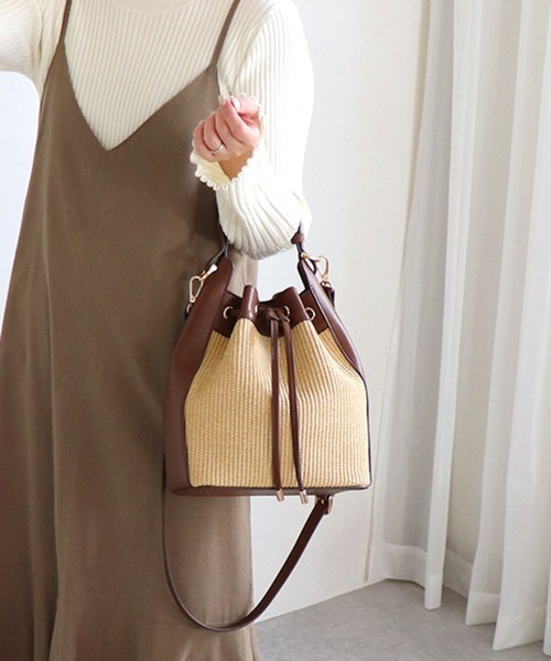 MIAN ショルダーバッグ バッグ ラタン風2wayショルダーバッグ