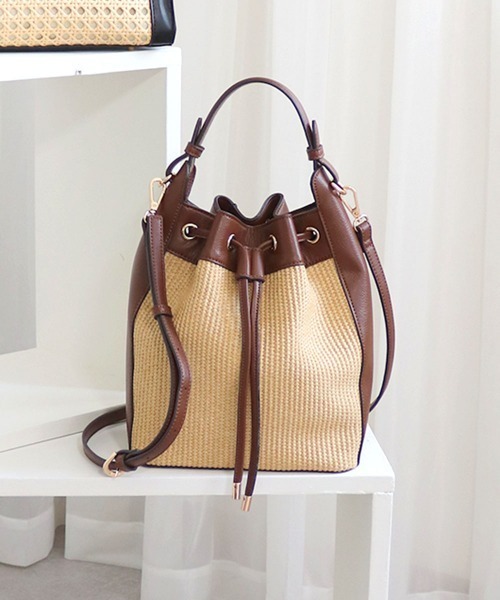 MIAN ショルダーバッグ バッグ ラタン風2wayショルダーバッグ