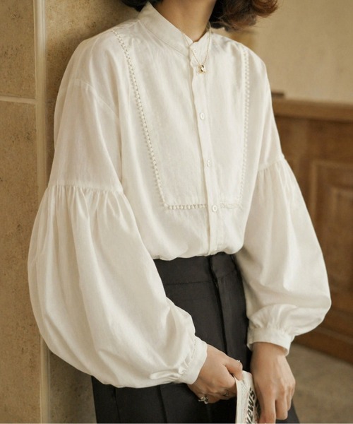 BLANC FICELLE ブラウス シャツ バルーンスリーブ シャツ レディース