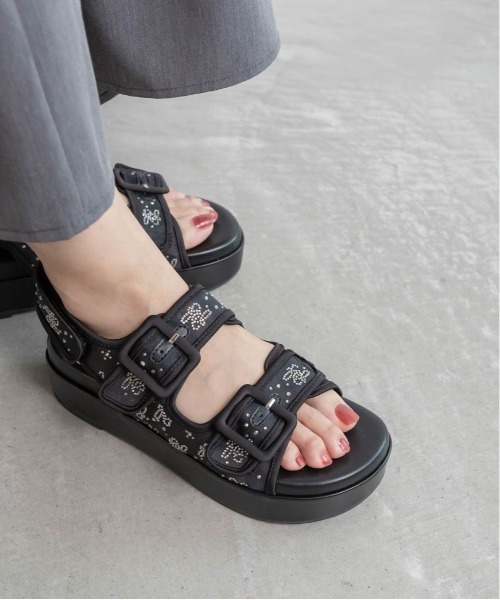 ランダ RANDA ホットフィックスモノグラムサンダル （BLACK