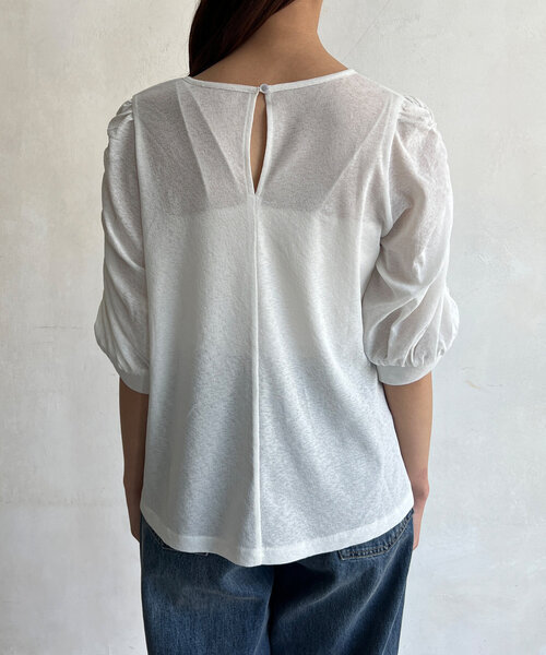 Chez toi tシャツ セミシアースラブ袖ギャザープルオーバー