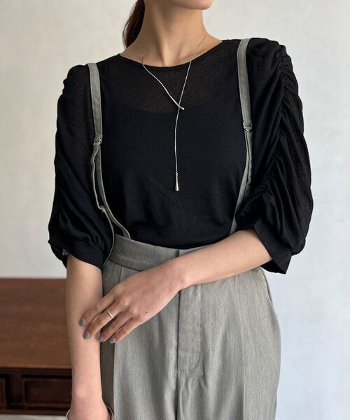 Chez toi tシャツ セミシアースラブ袖ギャザープルオーバー